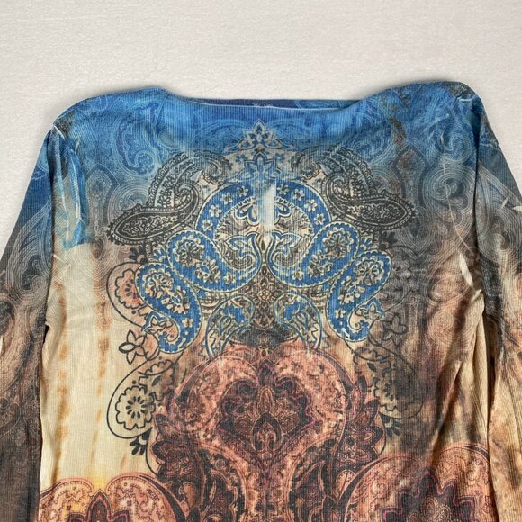 Kiara Paisley Print Embroidered Rhinestone Fairy Grunge Acid Wash Blouse - Picture 7 of 9